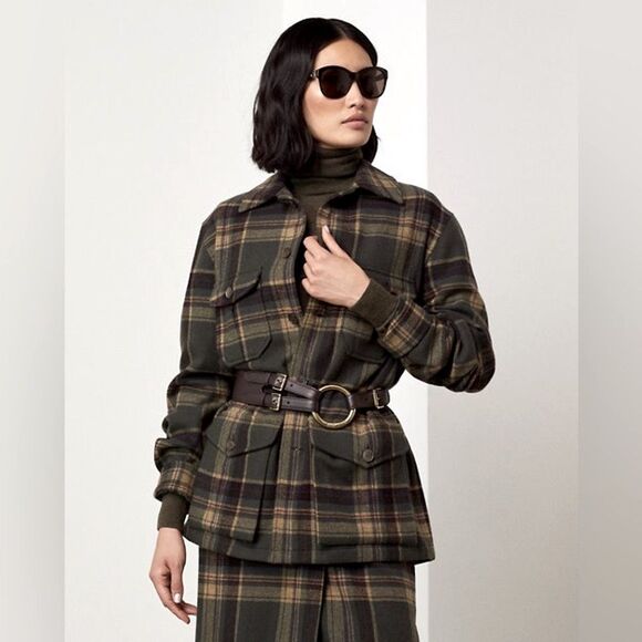 Ralph Lauren Collection Fall 2023 Andrya Olive Plaid Shirt Jacket - Picture 11 of 17